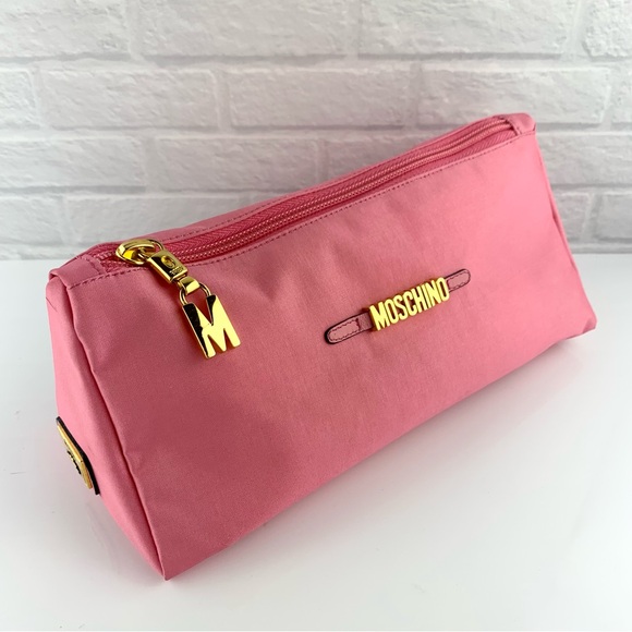 Vintage RARE Moschino Redwall Pink Nylon Zip Make Up Bag Cosmetic Pouch - Picture 3 of 12